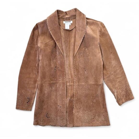 Vintage Coldwater Creek Women’s Brown Tan 100% Leather Suede Boho Jacket Small - Picture 2 of 9